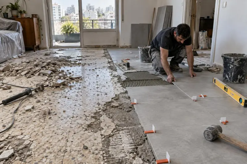 החלפת ריצוף טרצו ישן בריצוף חדש בדירה